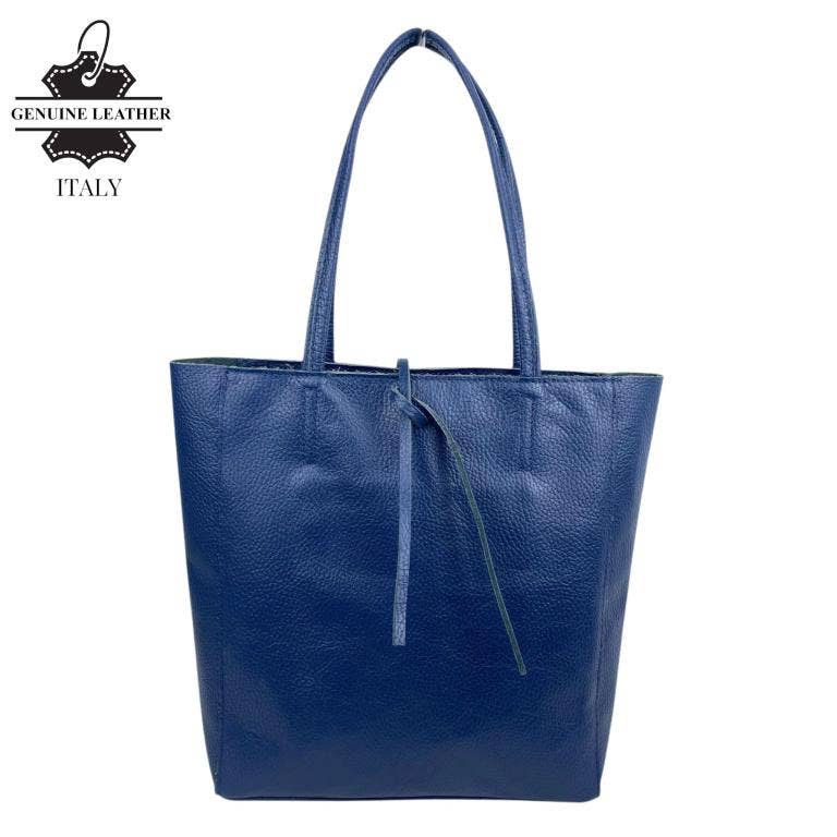 Italian Leather Bag with Short Handles and Zipper