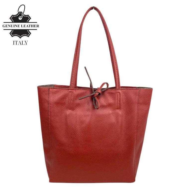 Italian Leather Bag with Short Handles and Zipper