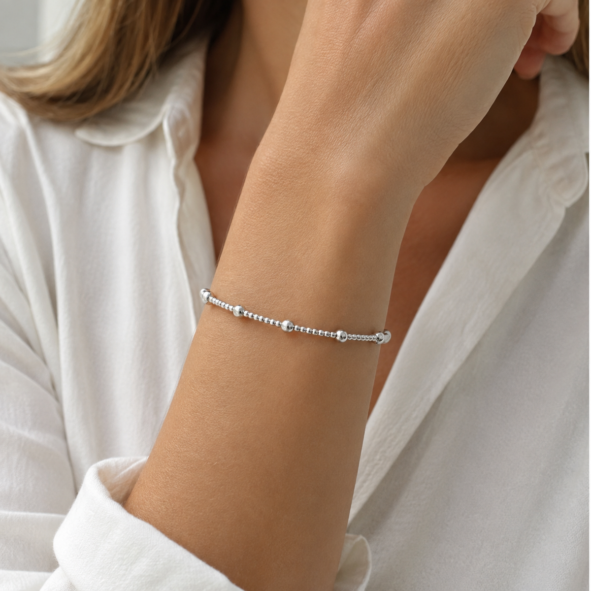 2mm Sterling Silver Waterproof Karma bracelet (with twelve 4mm)