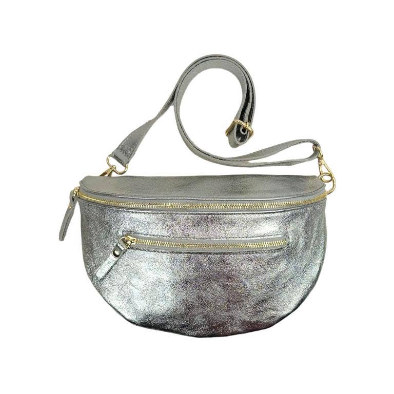 Large Italian Leather Women's Waist Bag with Front Pocket