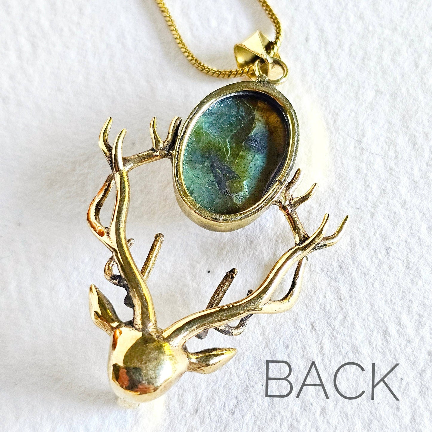 Brass labradorite deer pendant charm necklace designer
