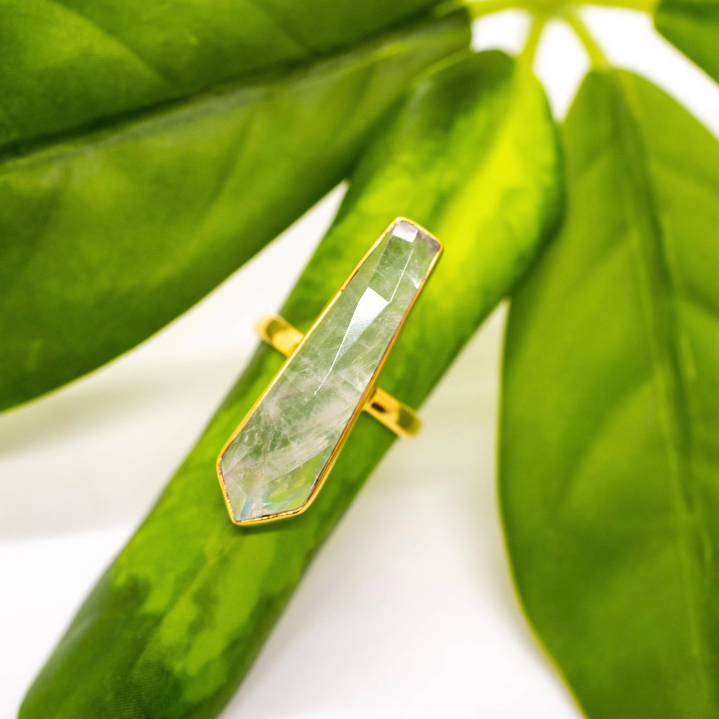 Lizzy Long Brass Moonstone Bar Ring