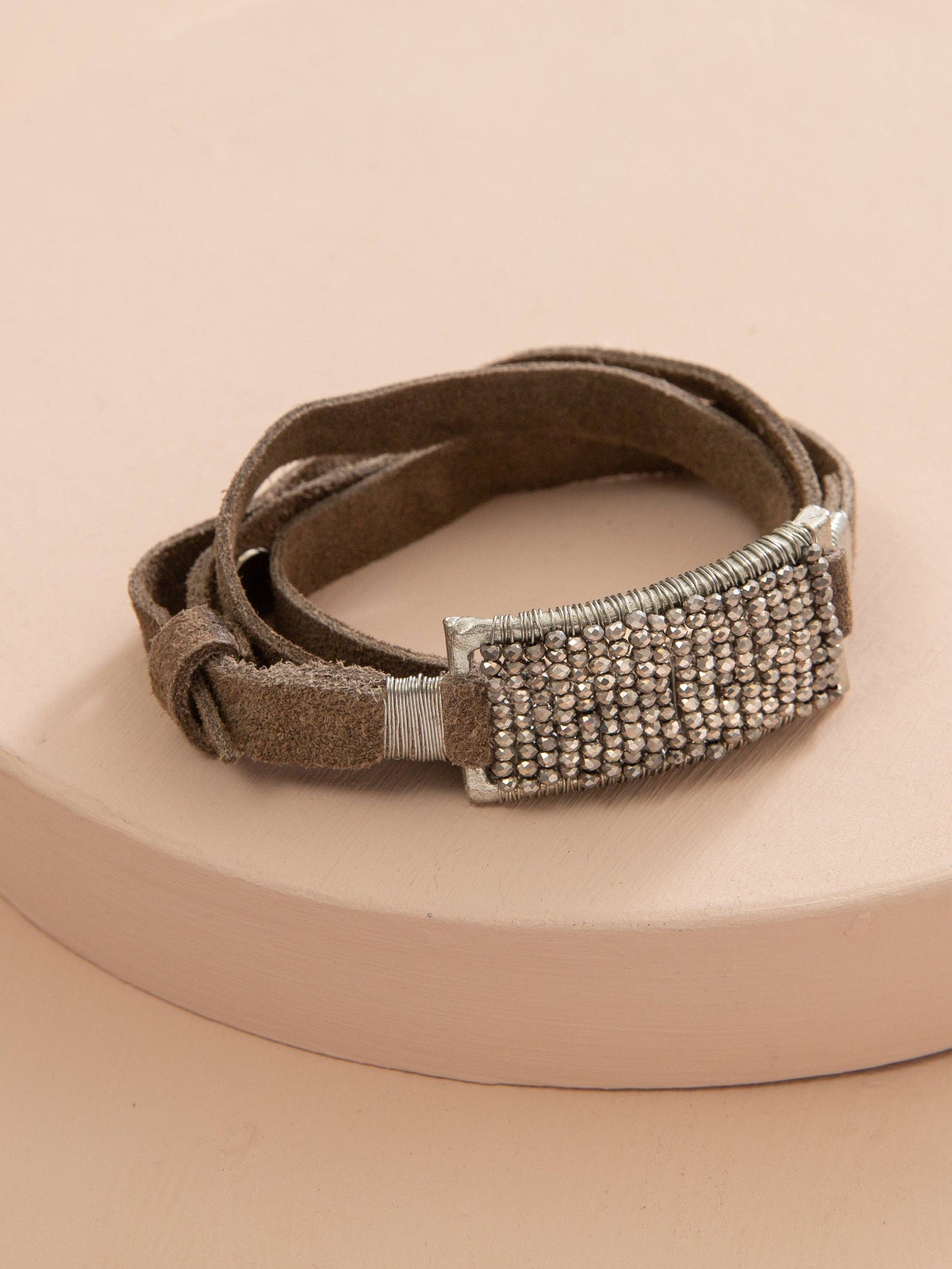 Brilliant Leather Wrap Bracelet, Smoke