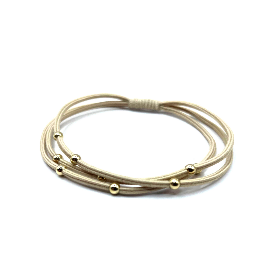 Single Water Pony 3mm Gold Waterproof Hair Band in Beige #WP-BG