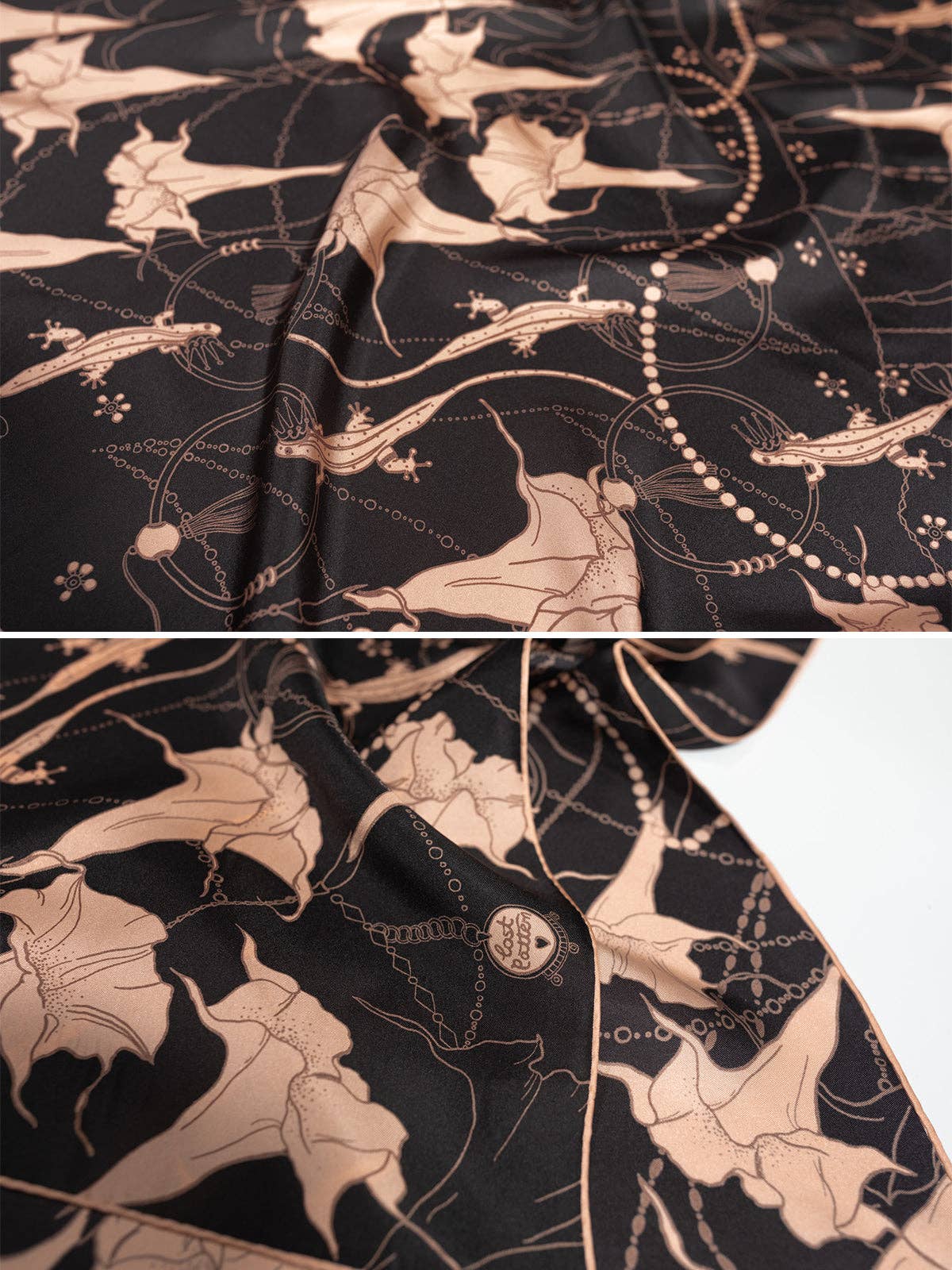"Datura" Silk Bandana Scarf - Espresso