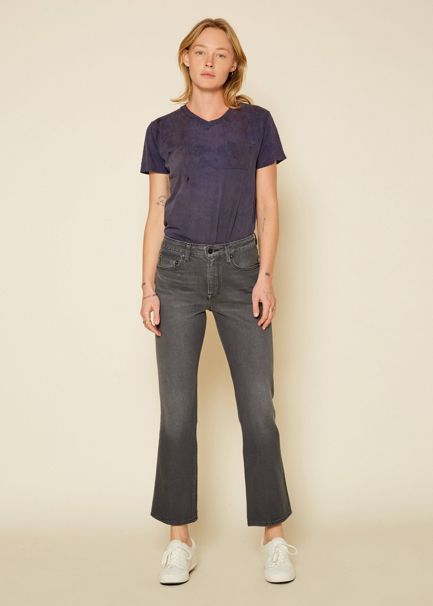 Farrah High Rise Kick Flare Jeans - Dark Grey Wash