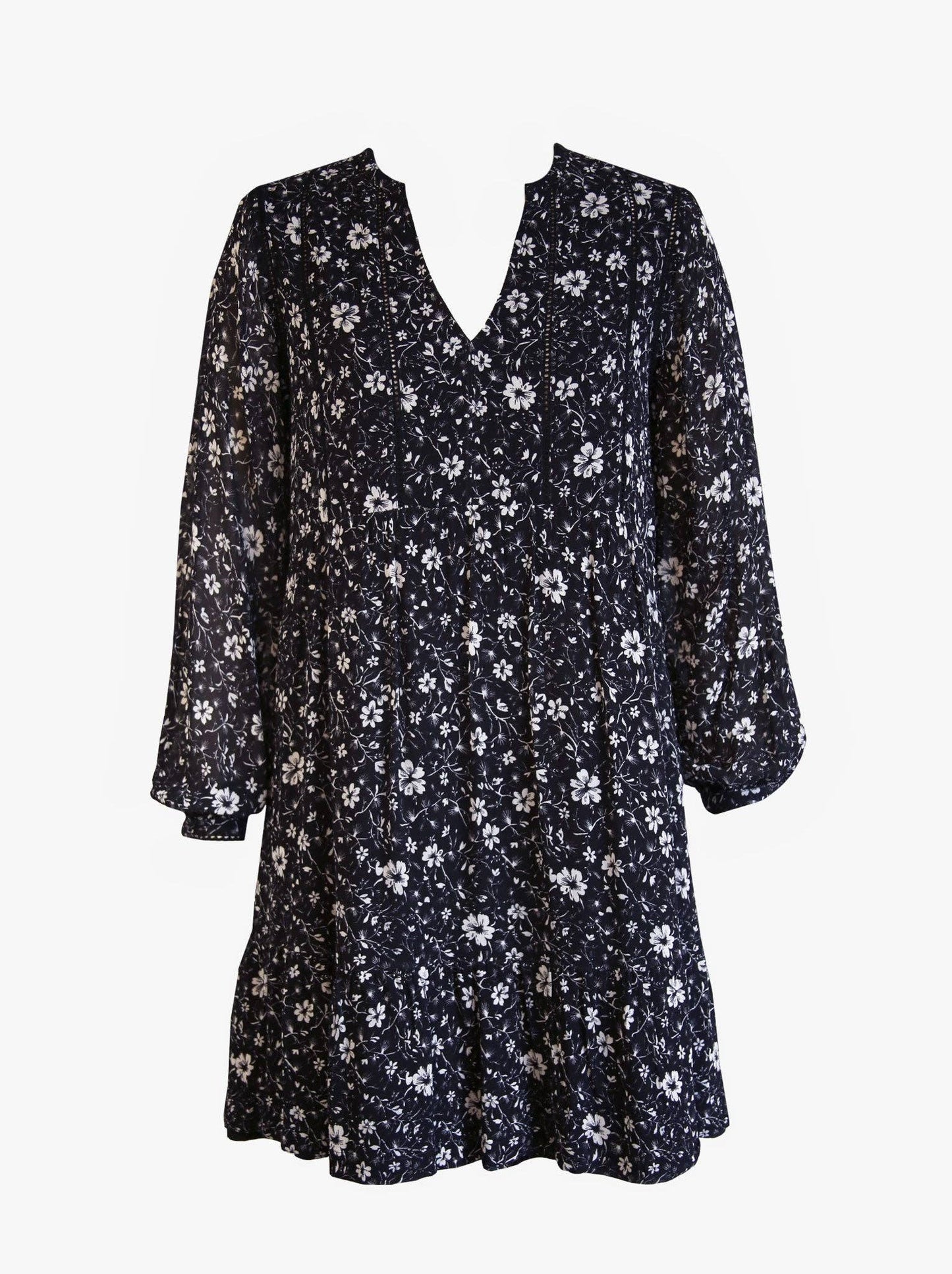 Naomi Flowy Mini Dress | Black/White Floral