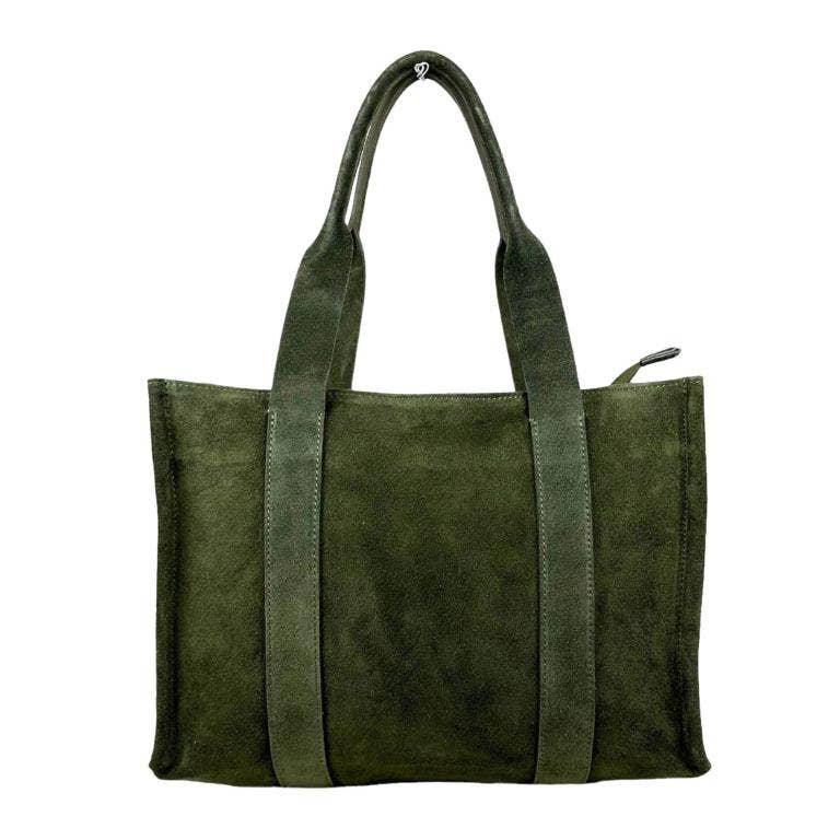 Italian Suede Leather Shopper Tote Bag