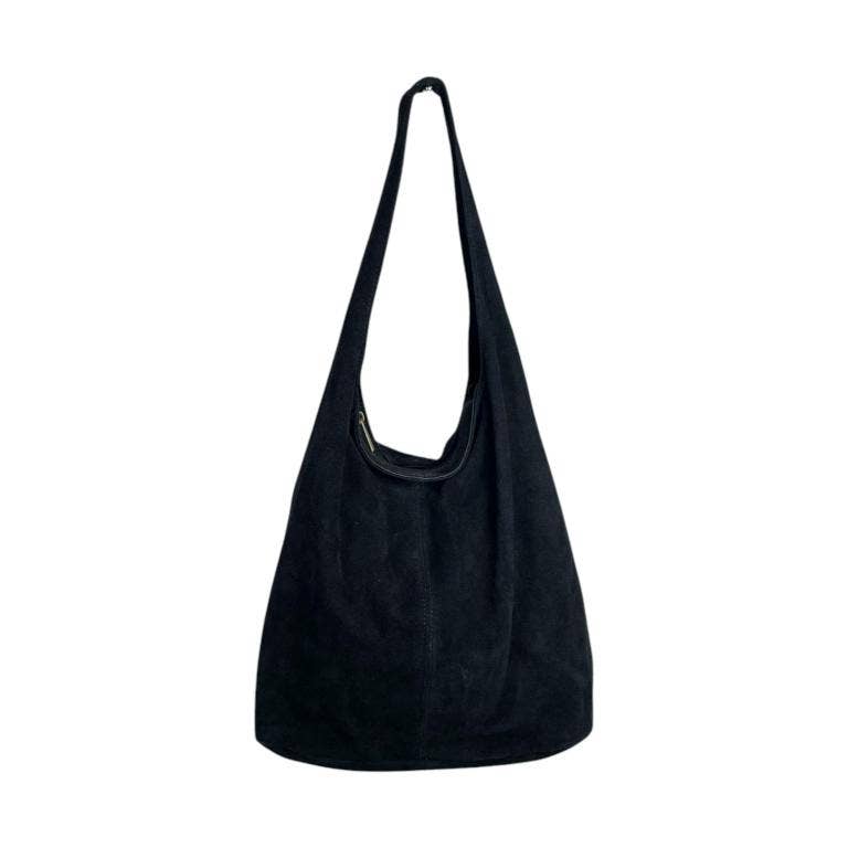 Large Suede Shoulder Bag with Zipper