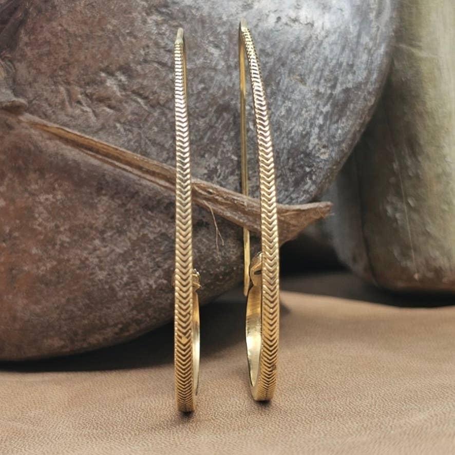 Brass snake serpent hoop earrings large onyx eyes #BX30