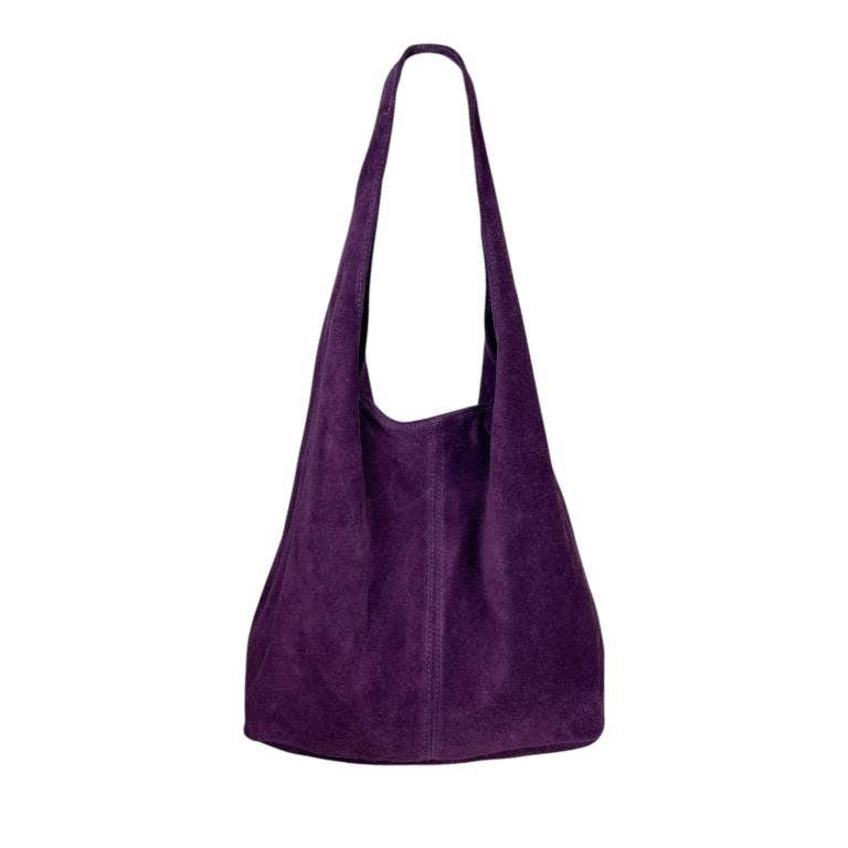 Large Suede Shoulder Bag with Zipper