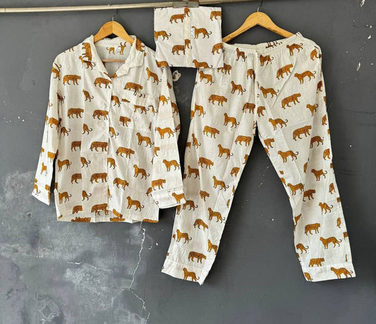 100% Cotton Cheetah PJ Set  | White Pajamas