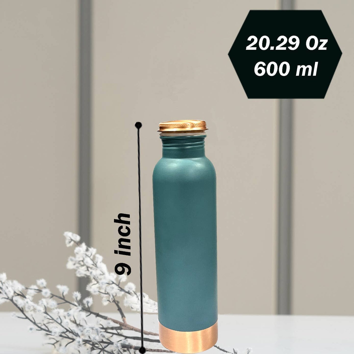 Copper Water Bottle 20.29 Oz (Pie Green)