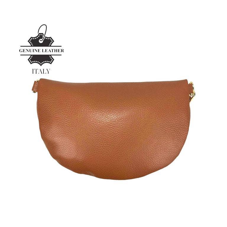 Large Italian Leather Women's Waist Bag with Front Pocket