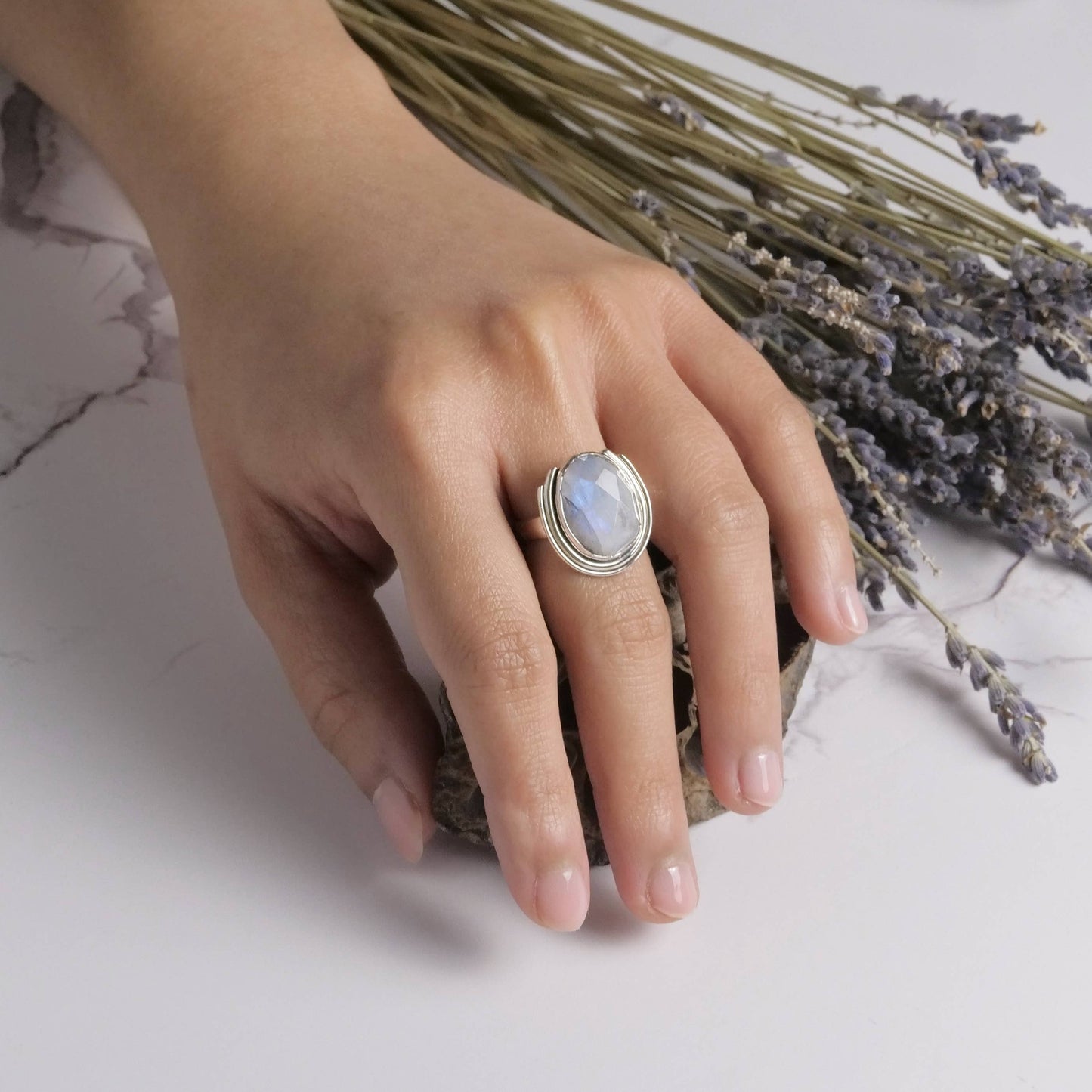 Sterling Silver Moonstone Horseshoe Ring - BR4