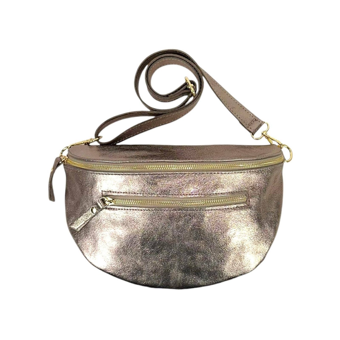 Large Italian Leather Women's Waist Bag with Front Pocket
