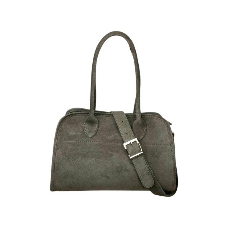 Italian Suede Leather Shoulder Bag with Long Handles