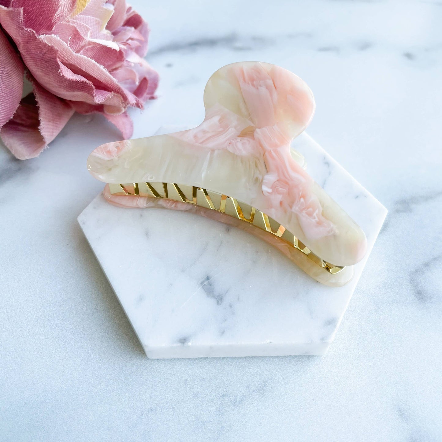 French Claw in Creamsicle | Peach Pink Ivory Acetate Claw