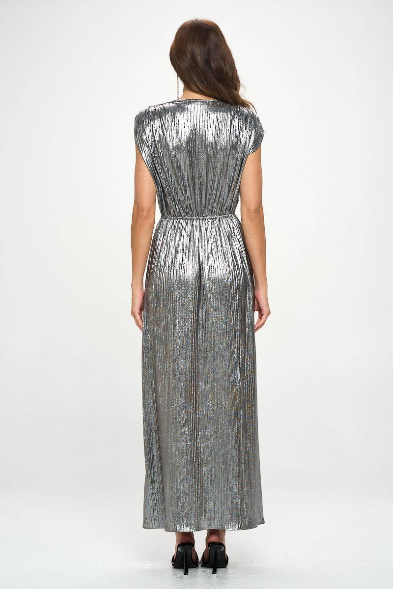 Silver Sleeveless Metallic Maxi Dress (Made in USA)