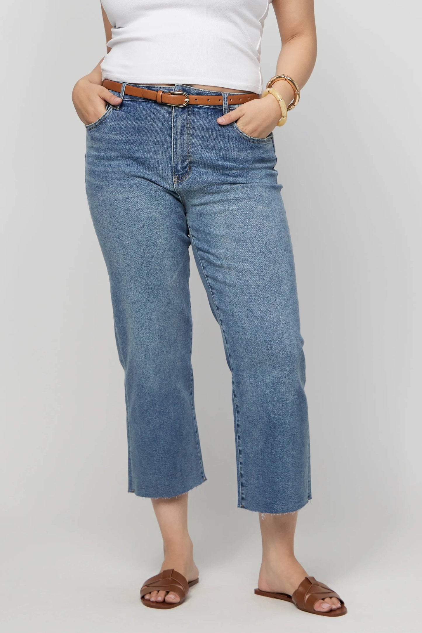Aberdeen High Rise Wide Leg Crop Faded Indigo Sculpt+