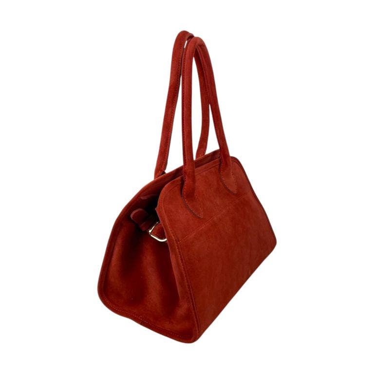 Italian Suede Leather Shoulder Bag with Long Handles