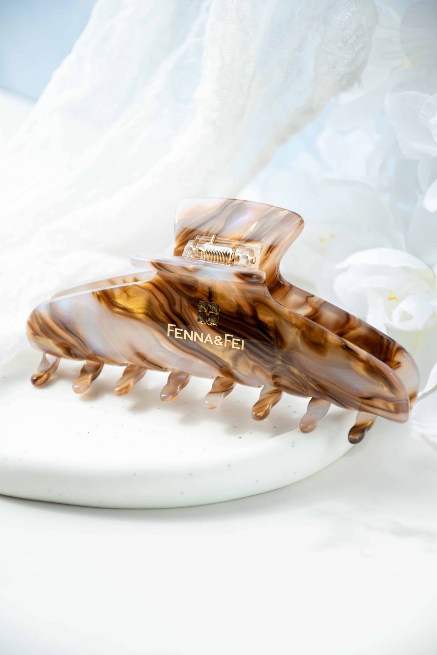 Glamour Grip Wave Claw in Ametrine | Bronze Gold Lavender | Italian Acetate Tortoise Shell Large Hair Clip