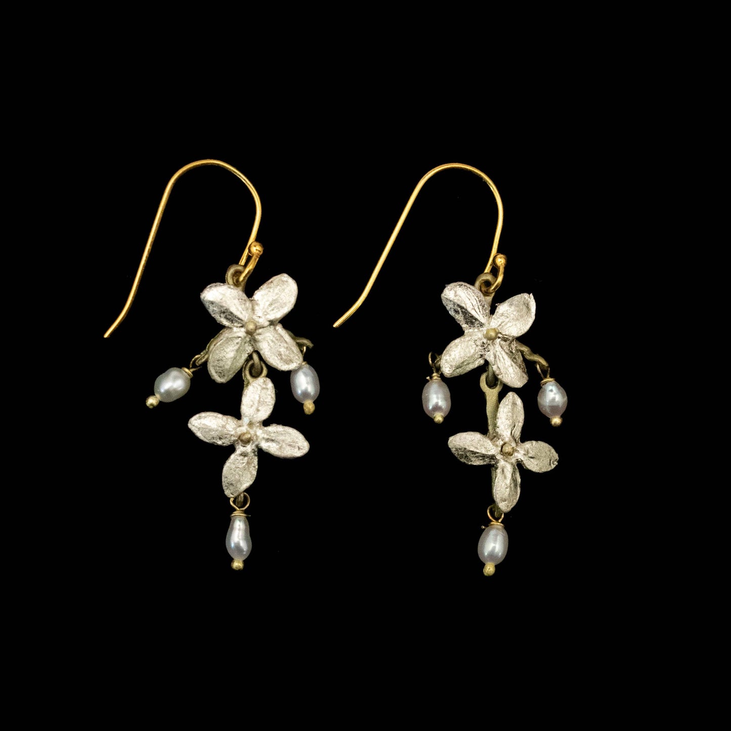White Hydrangea 2-Flower Wire Earrings