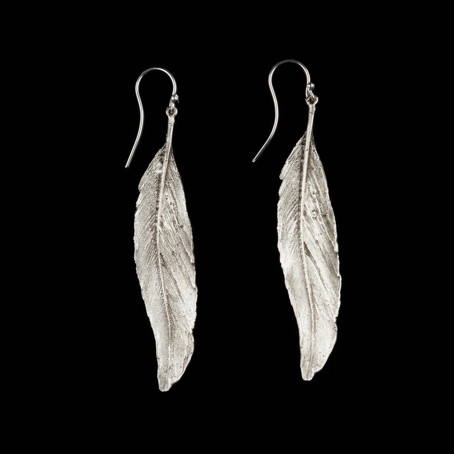 Feather Silver Long Single Wire Earrings