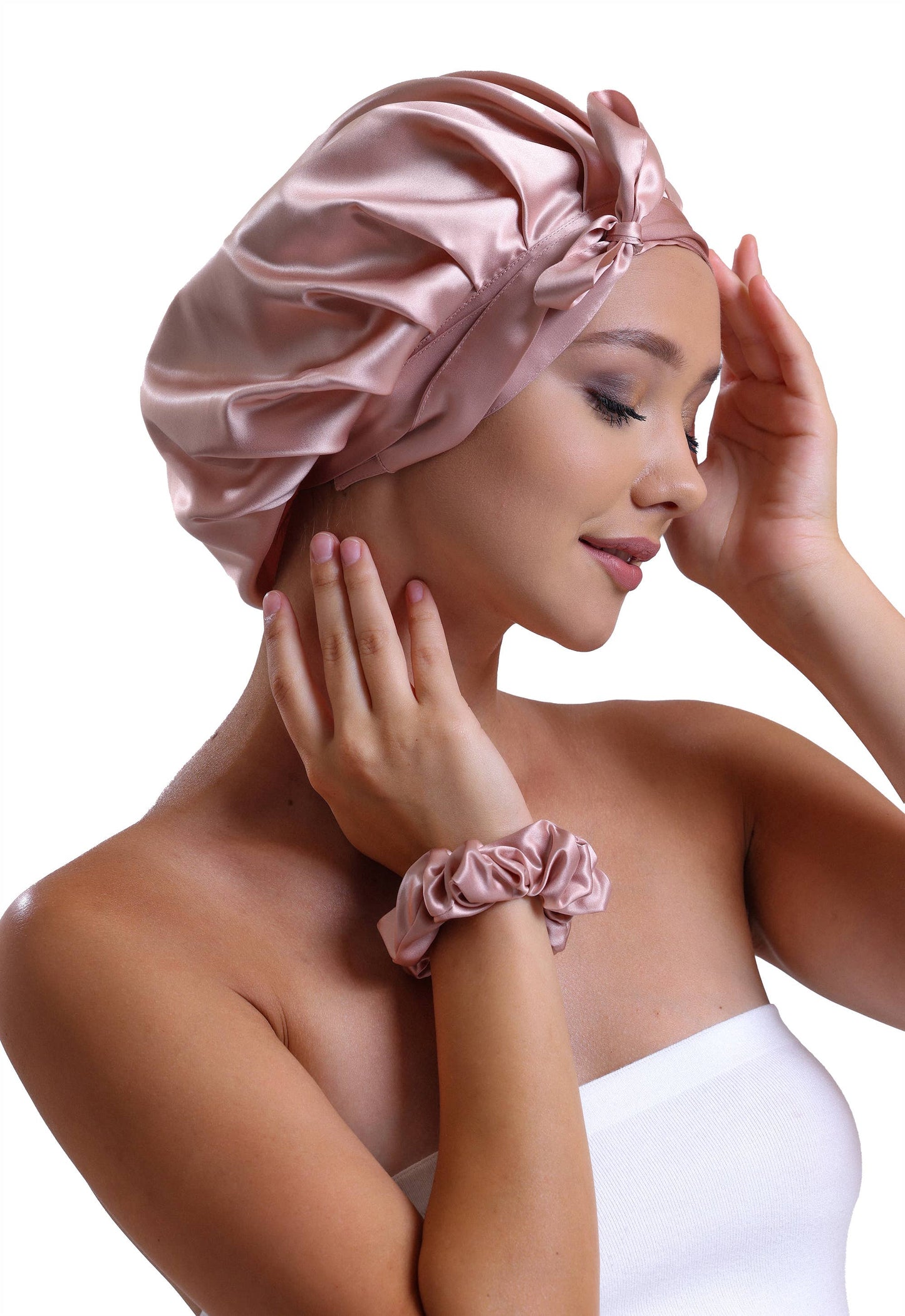 100% Organic Pure Silk Hair Bonnet - Rose Gold Pink