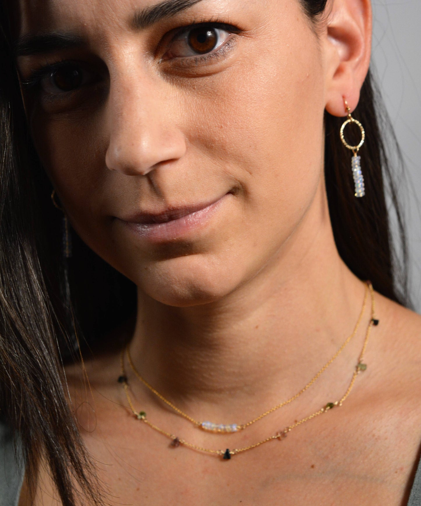 White Opal Beaded Bar Necklace | 14K Gold-Fill