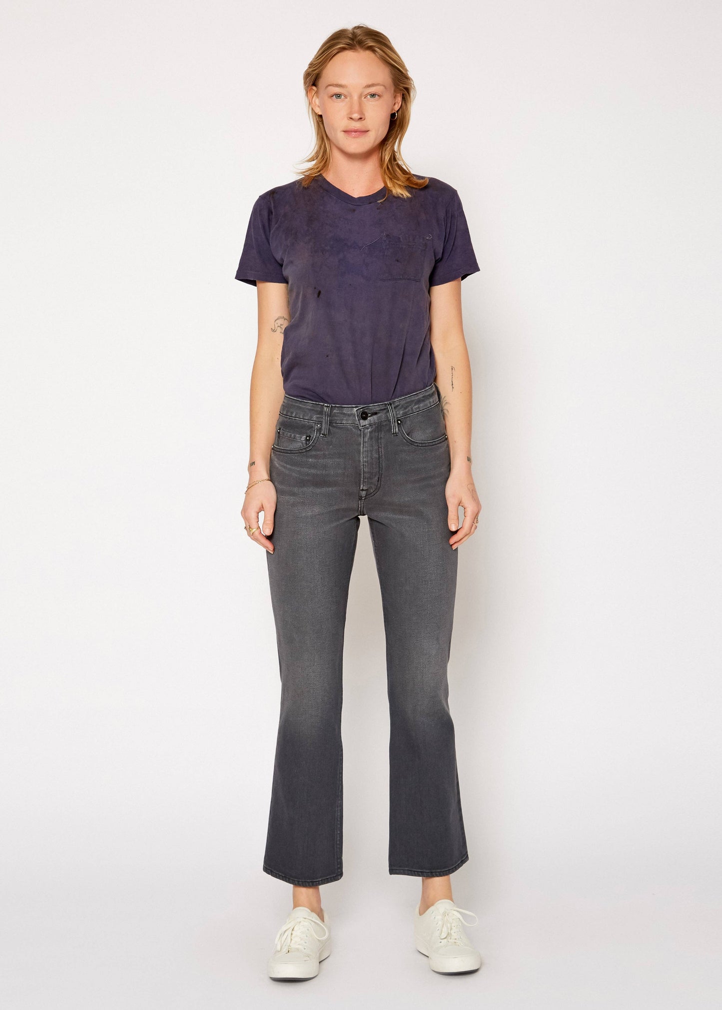 Farrah High Rise Kick Flare Jeans - Dark Grey Wash