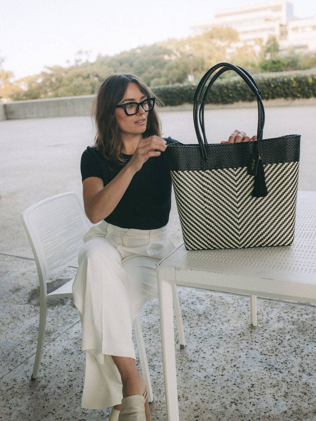 Hannah Tote Bag - Ivory Black Luxe
