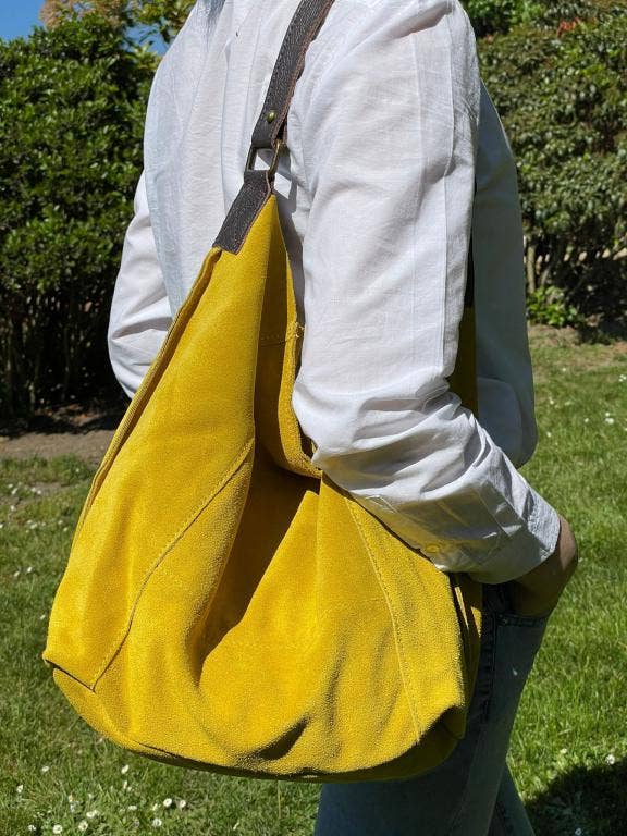 Large Suede + Leather Hobo Bag