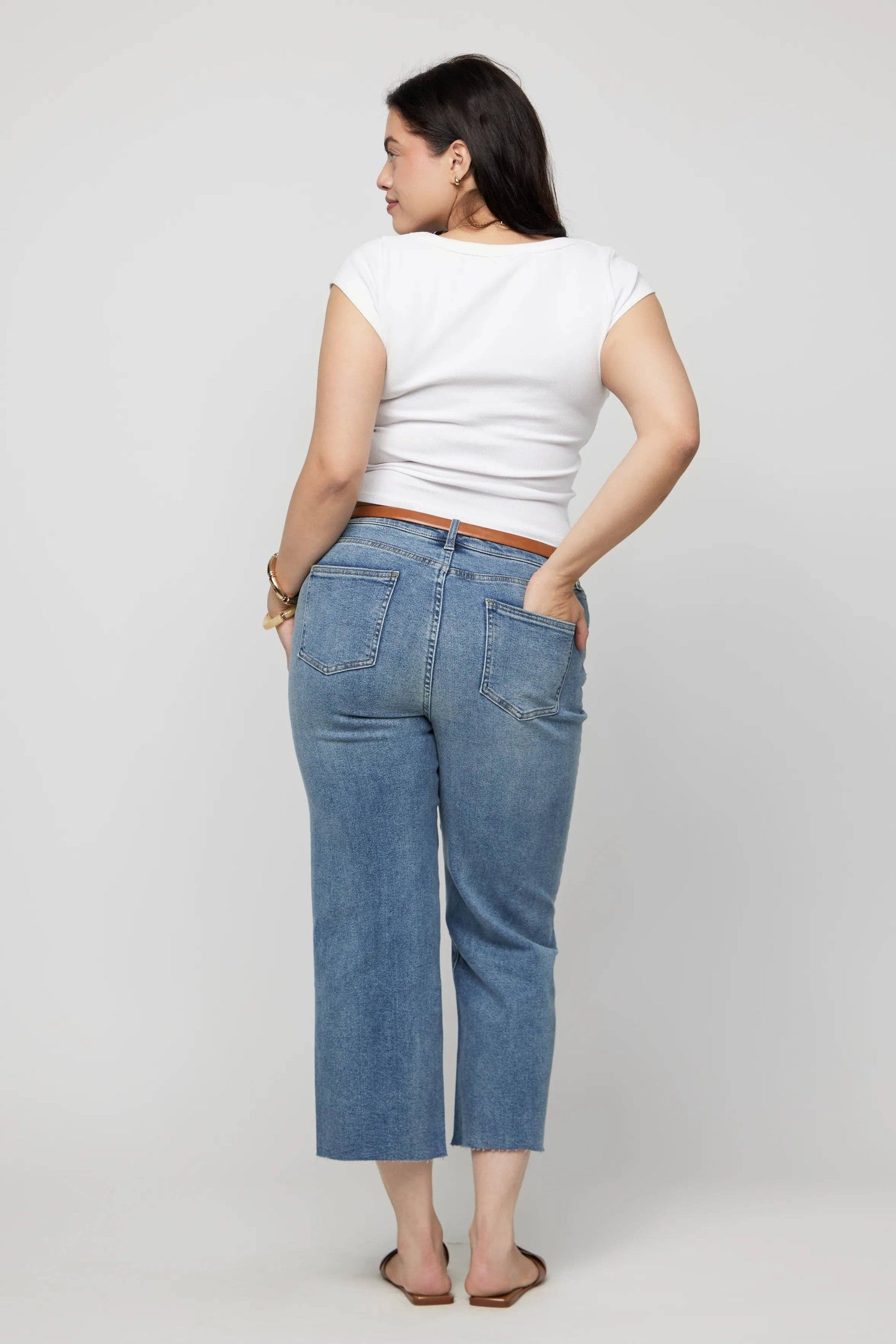 Aberdeen High Rise Wide Leg Crop Faded Indigo Sculpt+