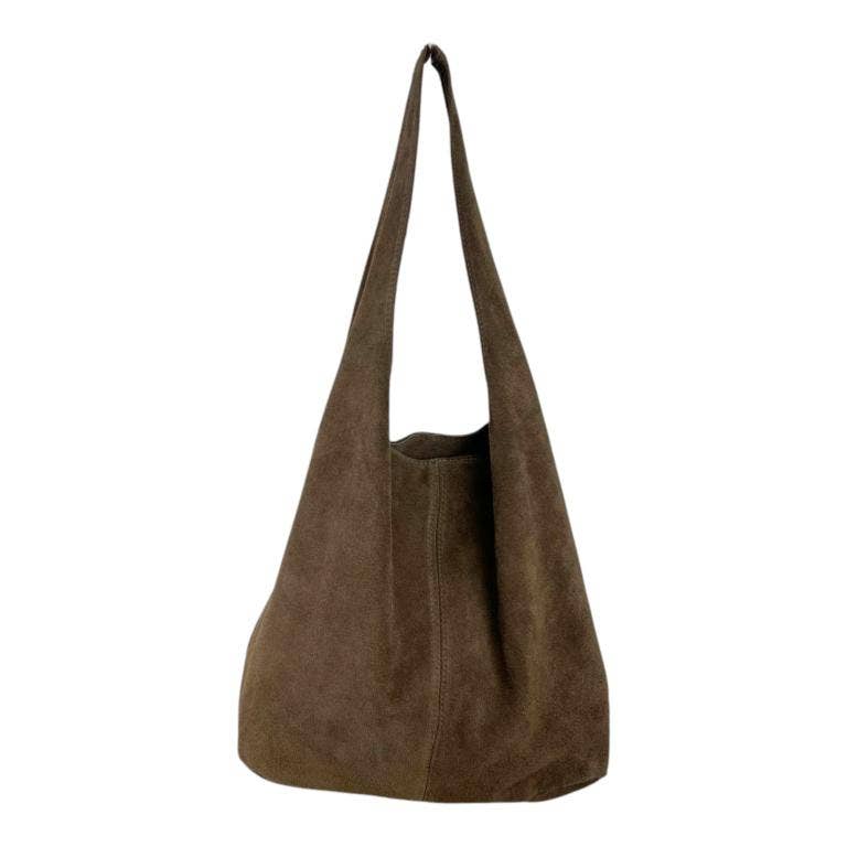 Large Suede Shoulder Bag with Zipper