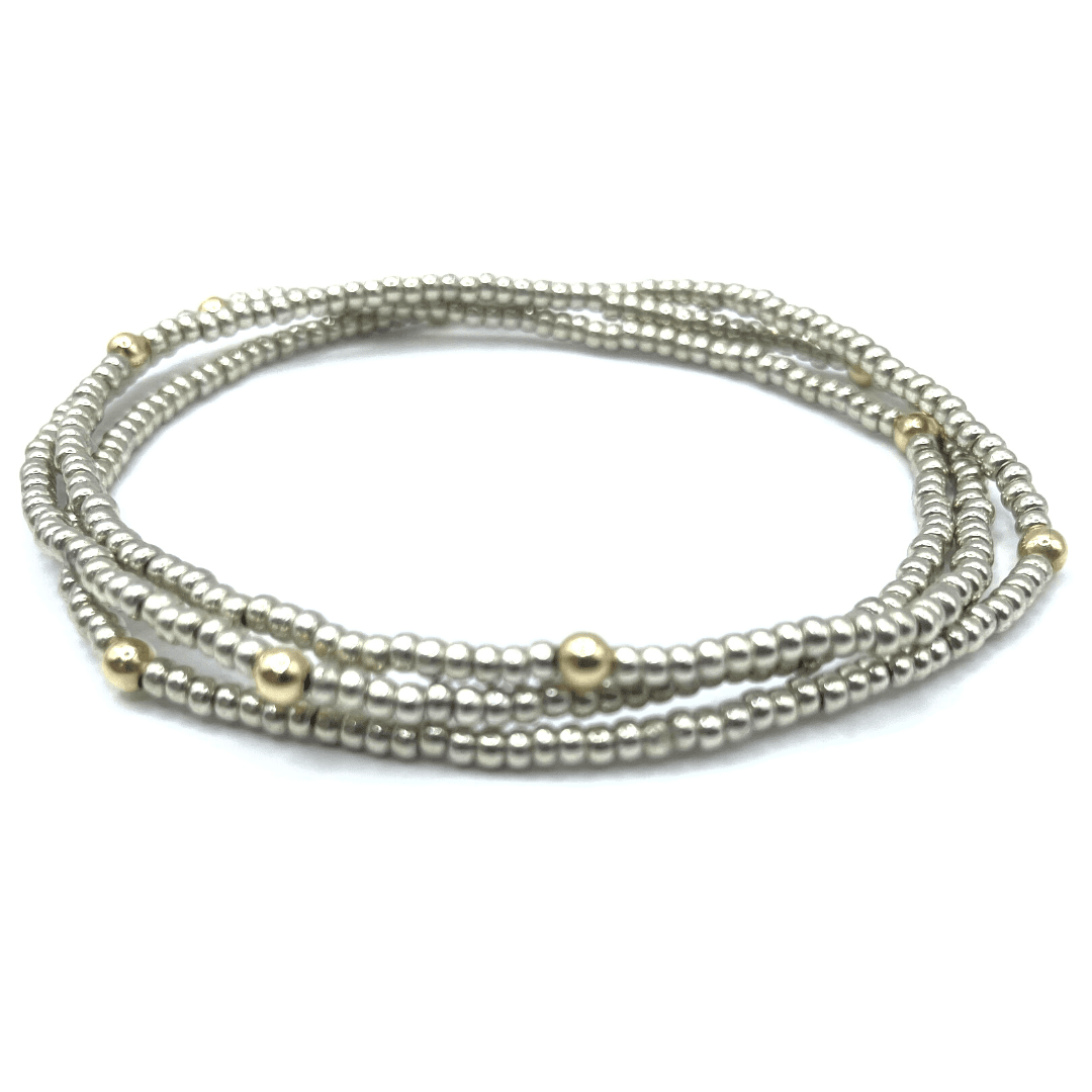 #B - BOHO Bracelet Stack in Platinum + Gold Filled 2mm + 4mm