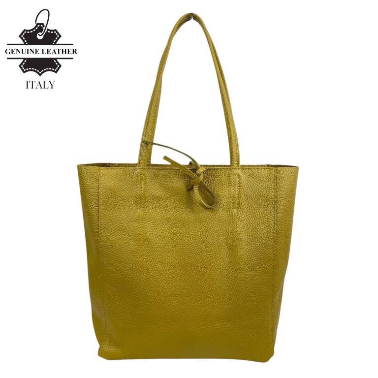 Italian Leather Bag with Short Handles and Zipper