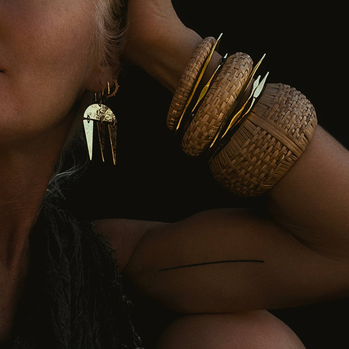 Rattan Cane Bangle Bracelet Set #BX42