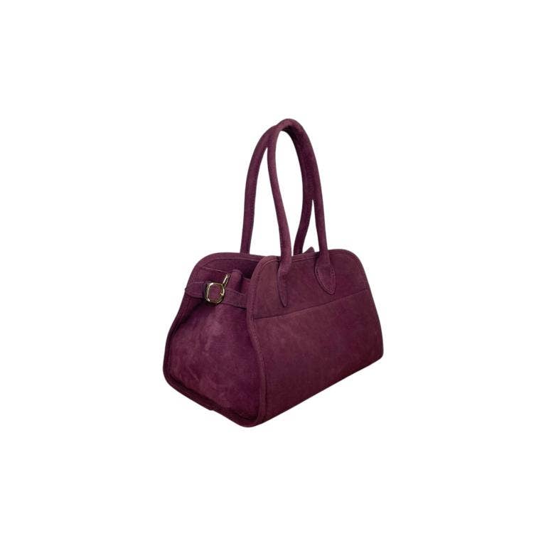 Italian Suede Leather Shoulder Bag with Long Handles