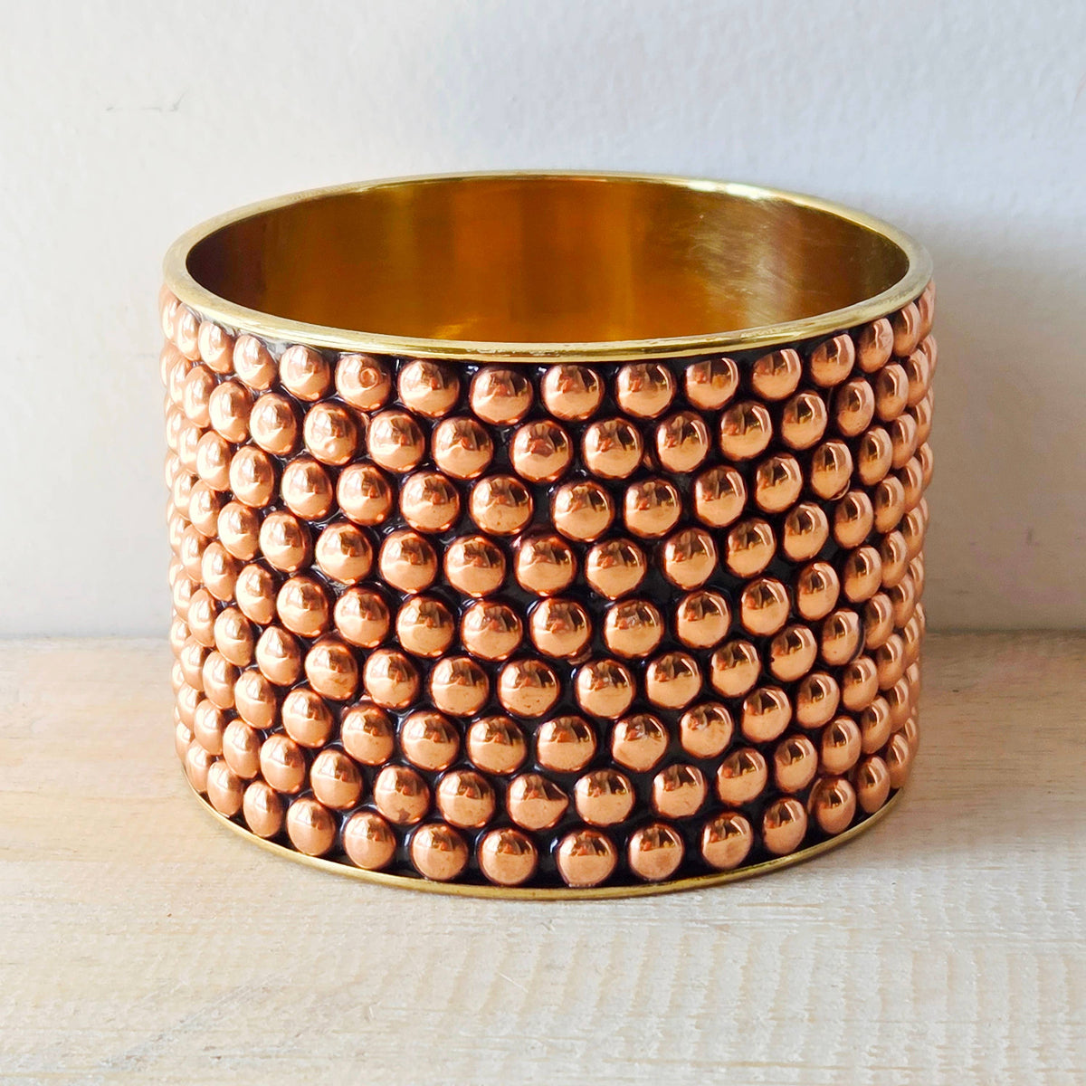 Brass bold studded modern brass cuff bracelet large