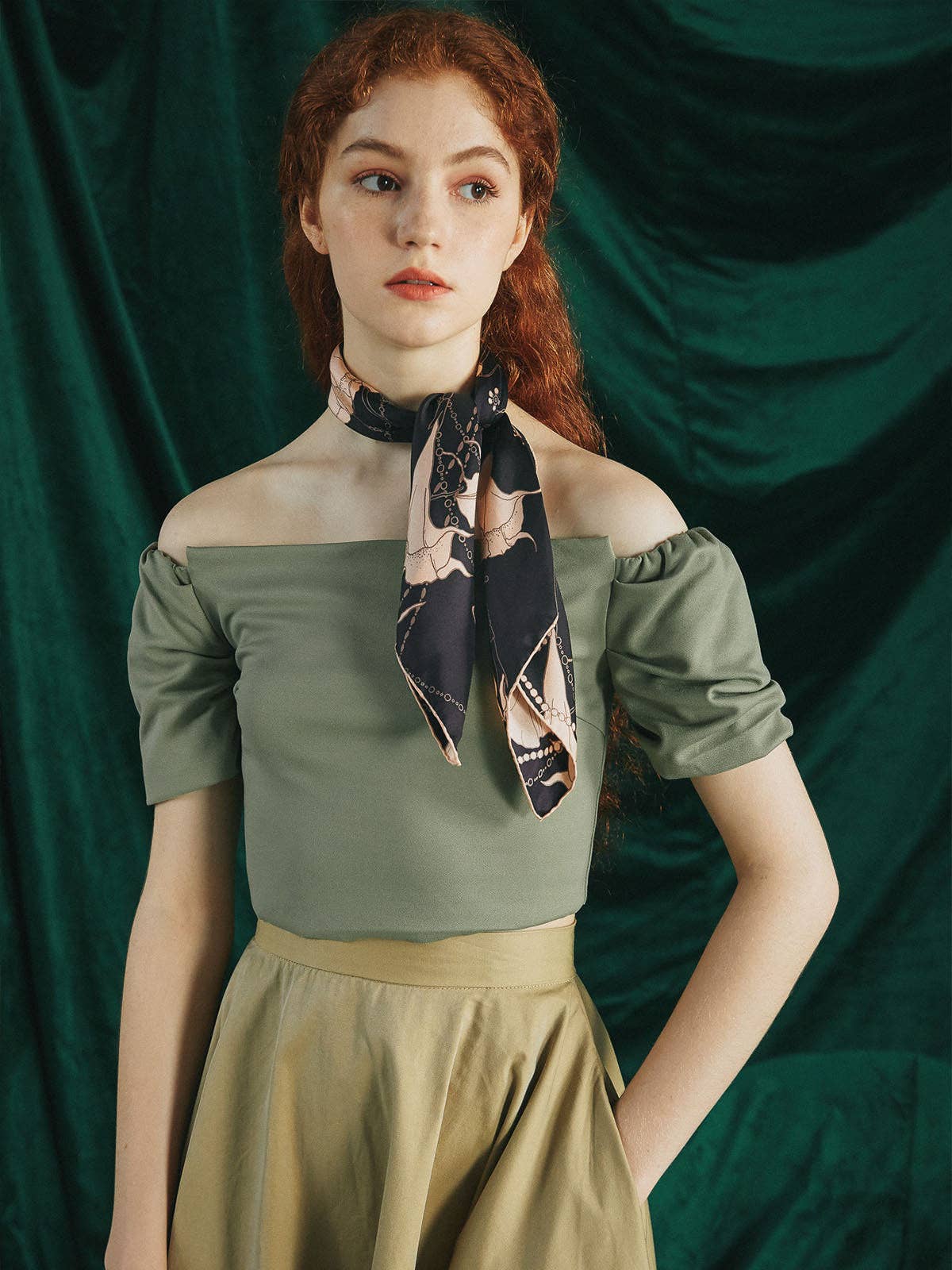 "Datura" Silk Bandana Scarf - Espresso