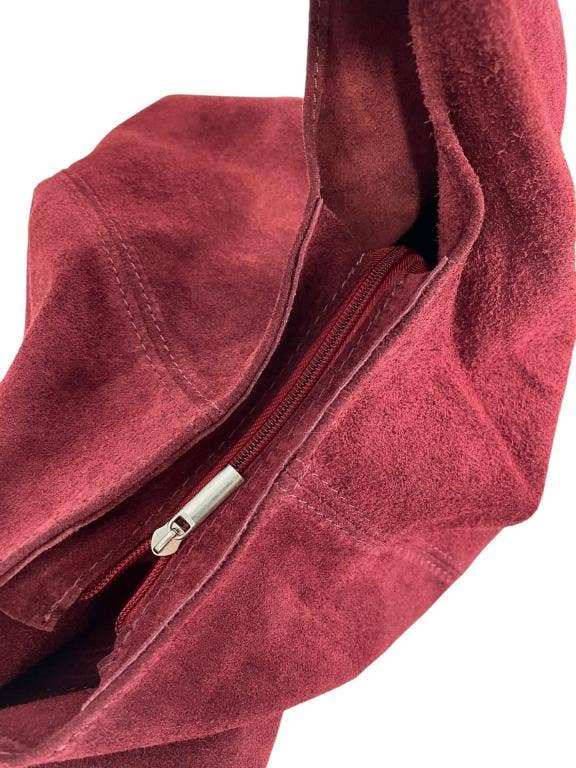 Large Suede Shoulder Bag with Zipper