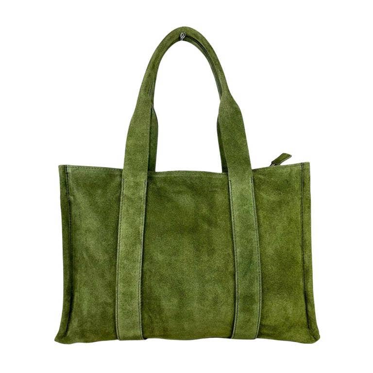 Italian Suede Leather Shopper Tote Bag