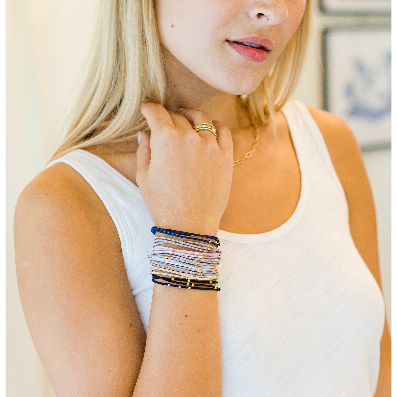 3mm Gold Water Pony Waterproof Bracelet Hair Bands in Black and Beige #WP-E