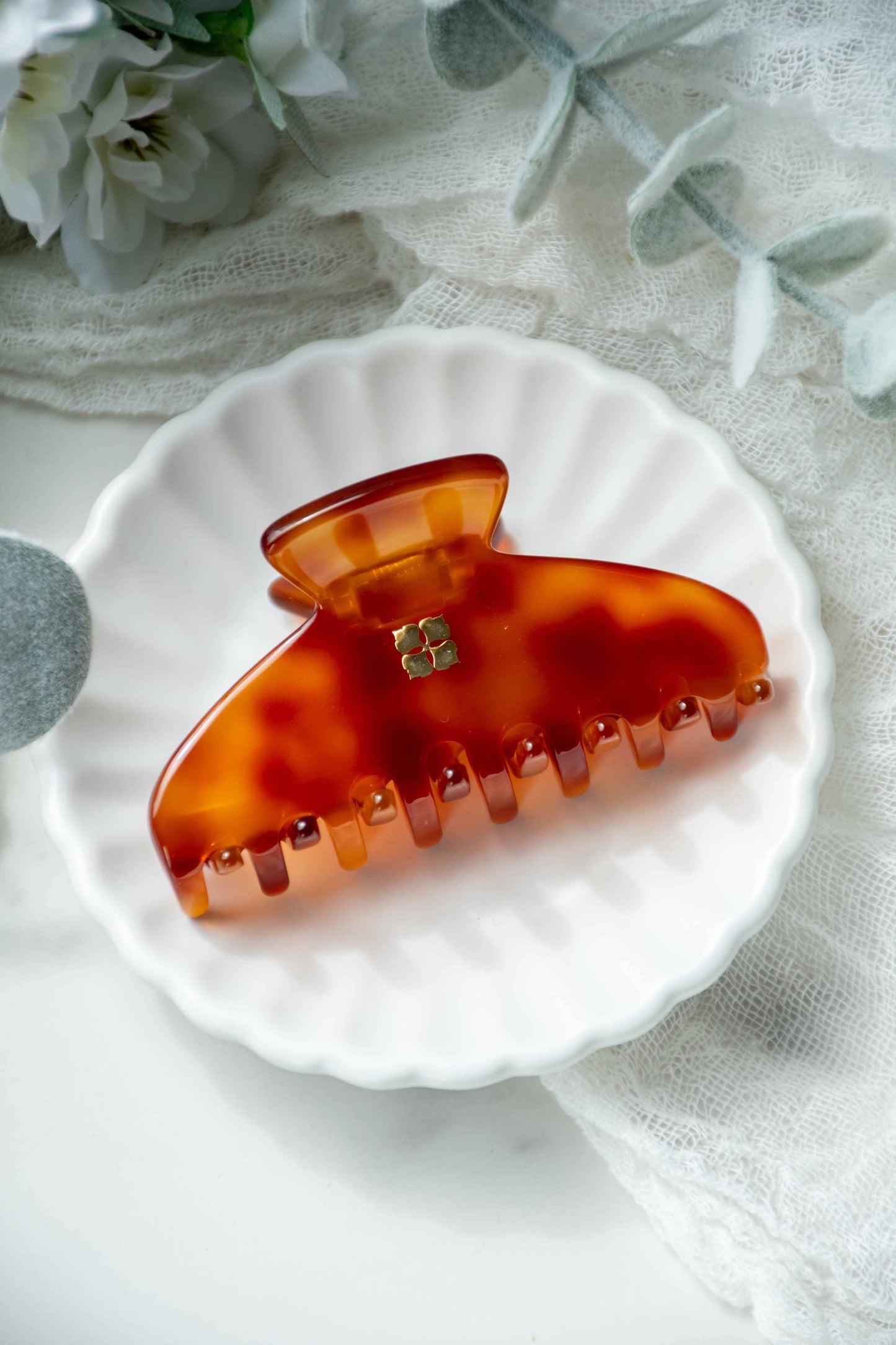 Glamour Grip Mini Claw in Barite | Burnt Orange and Brown Tortoise | Italian Acetate Tortoise Shell Small Hair Clip