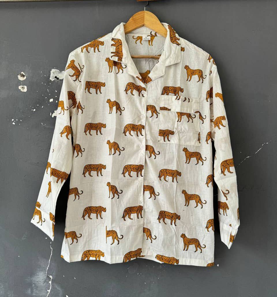 100% Cotton Cheetah PJ Set | White Pajamas