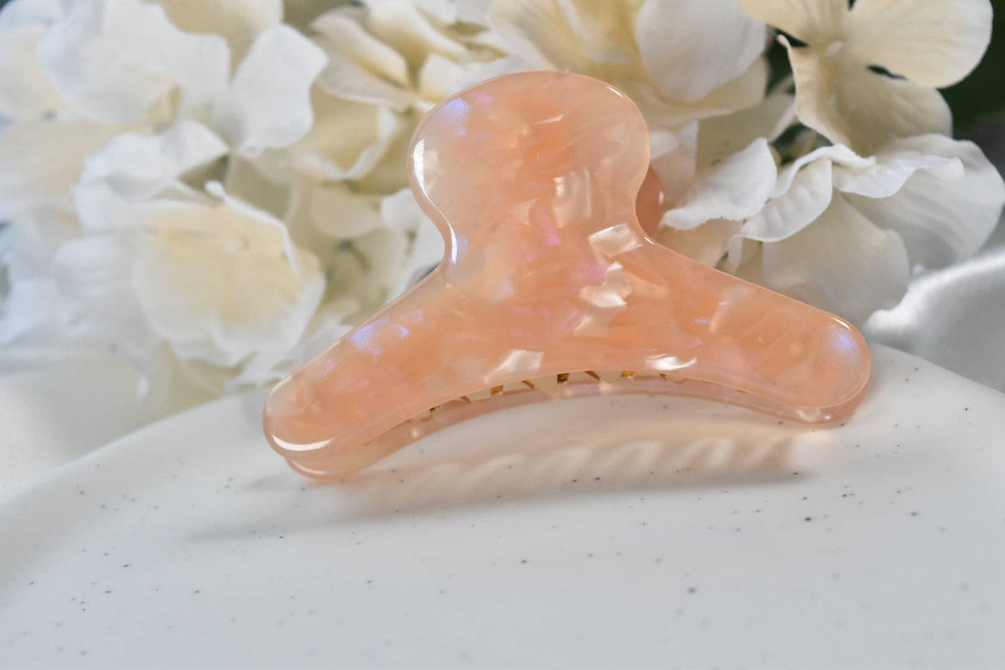 French Claw in Peach | Pink Orange Marbled | Acetate and Stainless Steel Hair Claw Clip