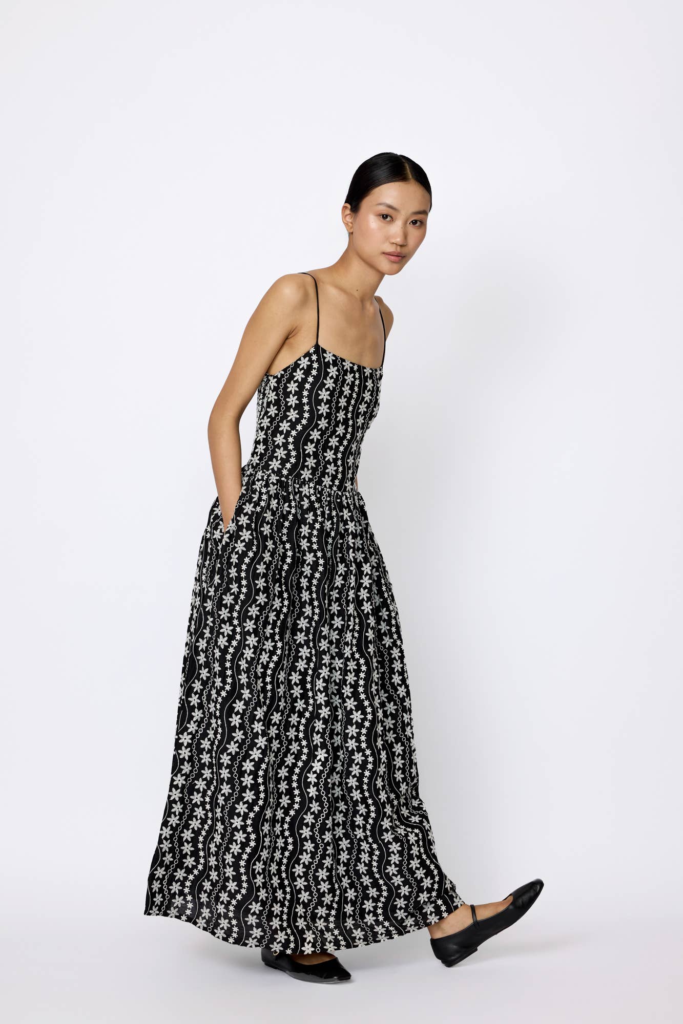 Strappy Bodice Dress - Embroidered Floral