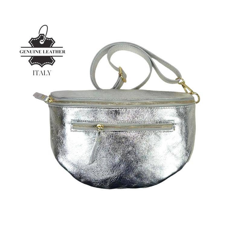 Large Italian Leather Women's Waist Bag with Front Pocket