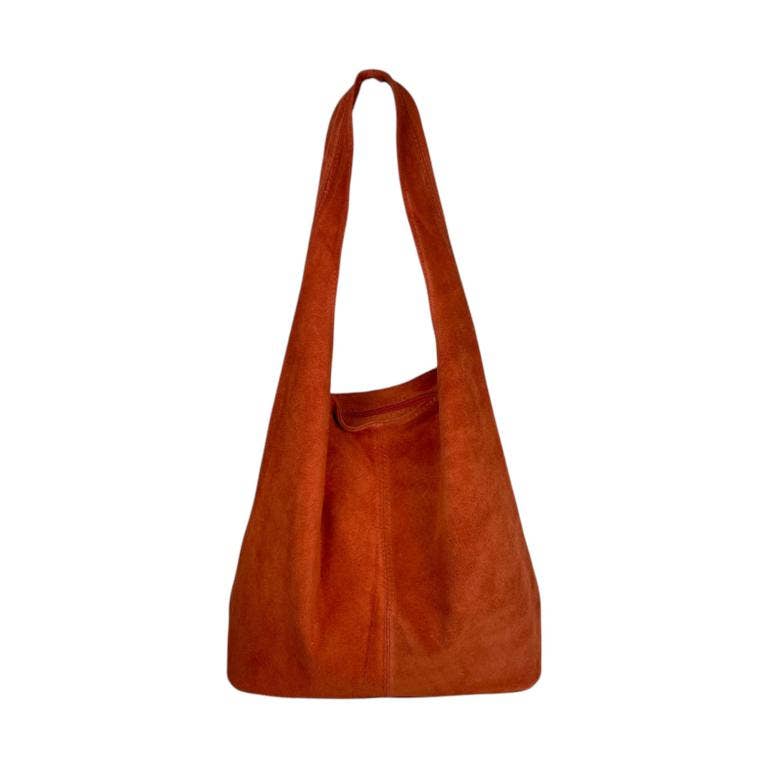 Large Suede Shoulder Bag with Zipper